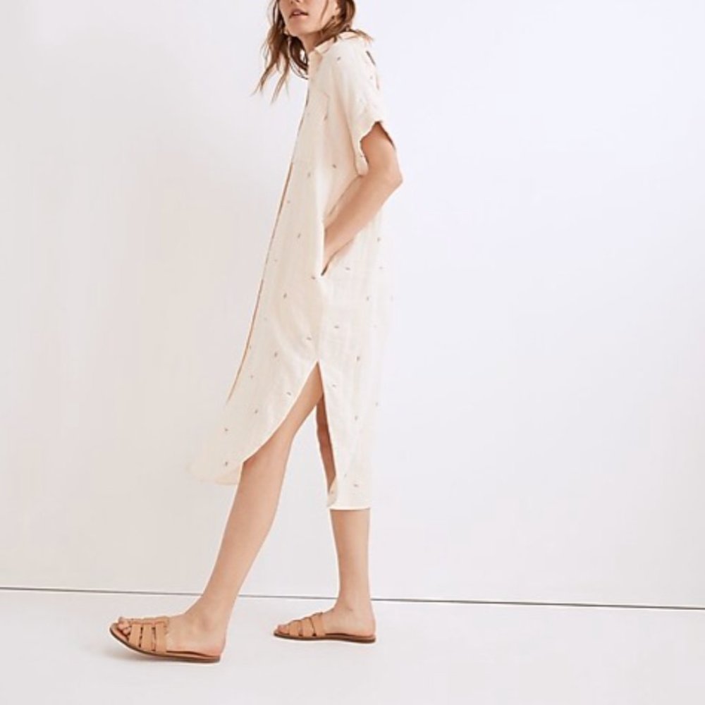 Madewell Embroidered Lightspun Lakeline Shirtdress - Size XS Tag / S Street Size - Picture 2 of 5